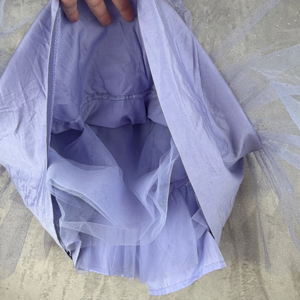 Janie and Jack Girls Lavender Purple Glitter Tulle Tiered Party Dress Size 5